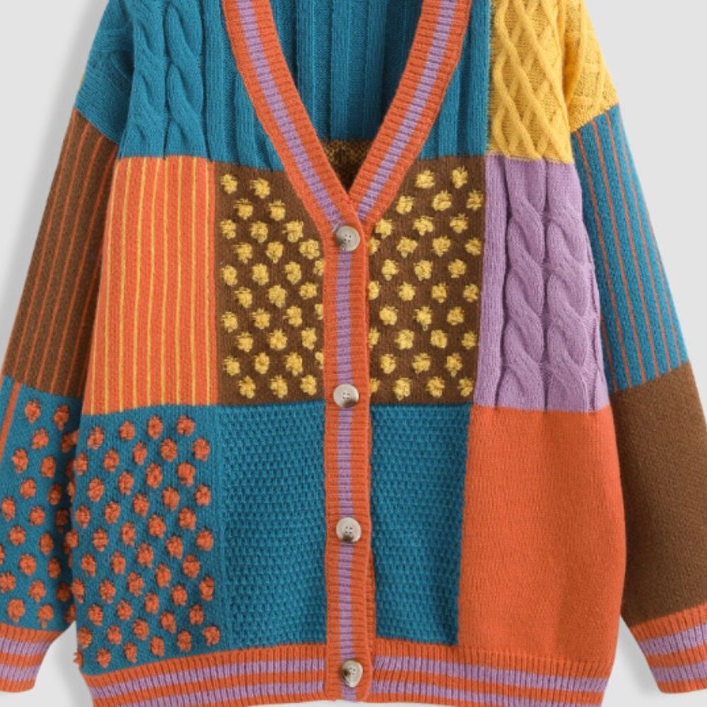 Grandma's Quilt Patchwork Knitted Cardigan